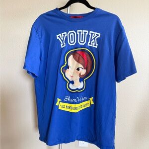 Korean Youk World Cute Graphic Tee – Blue – Size F / Medium”